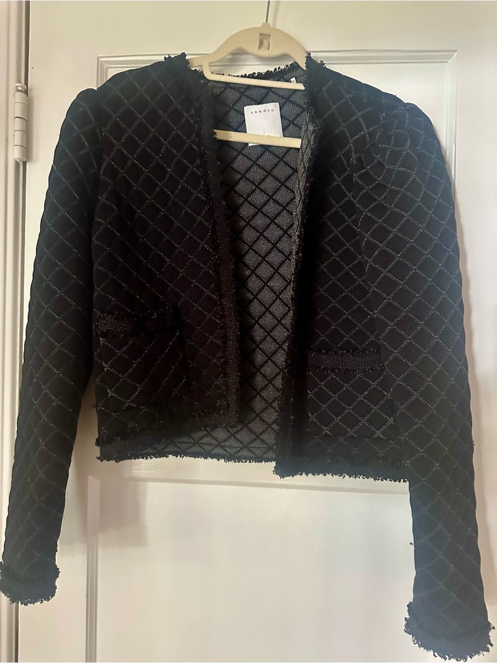 Sandro Black Quilted Tweed Open-Front Jacket